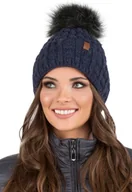 Czapki damskie - Vivisence czapka zimowa z bobble damska rozmiar uniwersalny - zimowa i jesienna elegancka czapka z bobble nakrycie głowy damska klasyczna czapka ciepła - granatowa - miniaturka - grafika 1