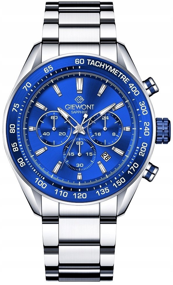Zegarek Giewont Zegarek Męski Giewont Chronograph Sapphire Srebrno Niebieski GW9580-B3