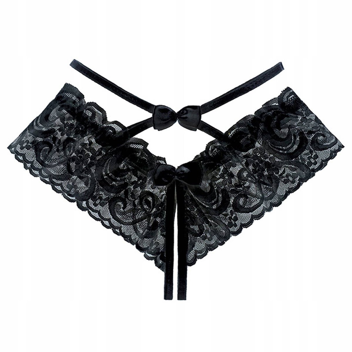 Stringi paseczki czarne majtki haft koronka - S/M
