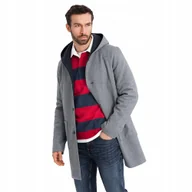 Płaszcze męskie - Melanżowy męski długi płaszcz z kapturem szary V1 OM-COWC-0122 S - miniaturka - grafika 1