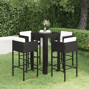 vidaXL 5-cz zestaw mebli barowych z poduszkami rattan PE czarny 3094781 - Meble ogrodowe - miniaturka - grafika 1
