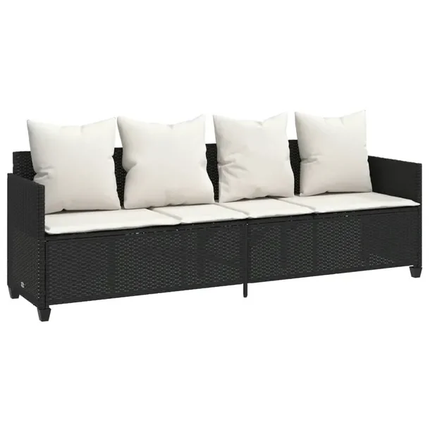 Leżak ogrodowy PE rattan czarny 204x55x69,5 cm + poduszki