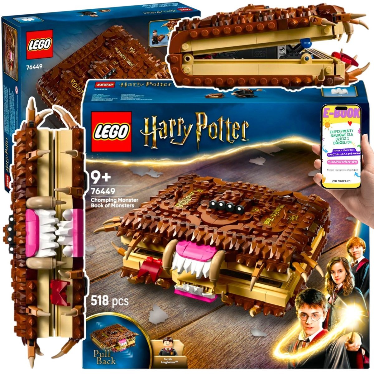 LEGO Harry Potter PREZENT DLA DZIECKA 9+76449| Potworna księga potworów z zębami ruchem i magią Hogwartu + EBOOK