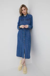 Sukienki - Lee sukienka jeansowa kolor granatowy midi rozkloszowana - grafika 1