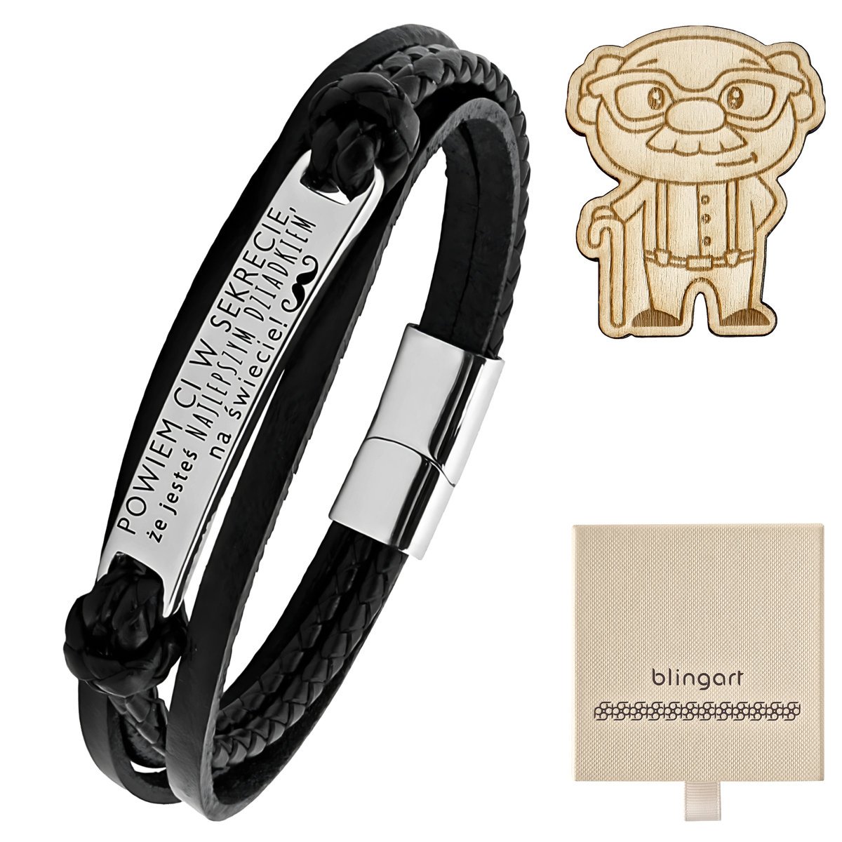 Bransoletka męska skórzana z GRAWEREM plecionka