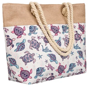 Wzorzysta torba plażowa shopper wzór żółwie, beżowy - Torebki damskie - miniaturka - grafika 1