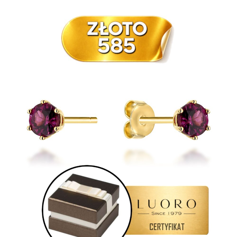 KOLCZYKI ZŁOTE 585 14K SZTYFT KÓŁKO Z RODOLITEM 4 MM ELEGANCKIE PREZENT