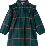 Sukienki i spódniczki dla dziewczynek - vidaXL Sukienka dziecięca z długimi rękawami i falbanami, ciemnozielona, 140 - miniaturka - grafika 1