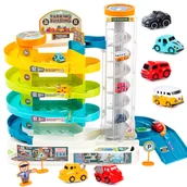 Zabawki konstrukcyjne - PARKING GARAŻ SAMOCHODOWY Z WINDĄ ZE ŚWIATŁEM I DŹWIĘKIEM AUTA ZAKRĘCONY - miniaturka - grafika 1