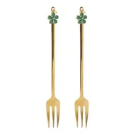 Widelce - Komplet 2 widelczyków z ozdobną końcówką zielony kwiatek 13,5 x 1,5 cm złoty - miniaturka - grafika 1