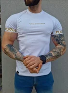 Koszulki męskie - Koszulka męska biała złota taśma Gym Wear Furia - miniaturka - grafika 1