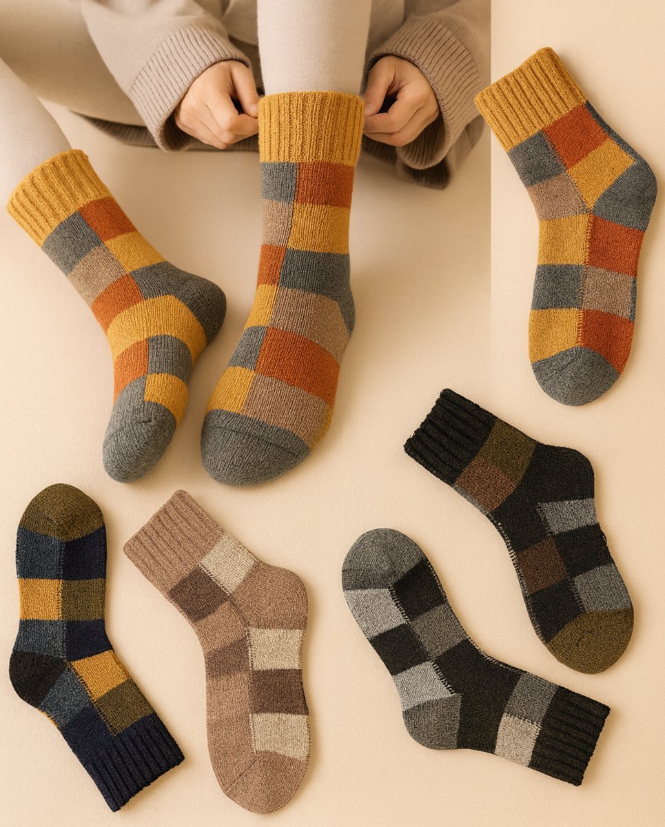 Zestaw 5 par damskich skarpet wełnianych retro – 80% owcza wełna, 39–43