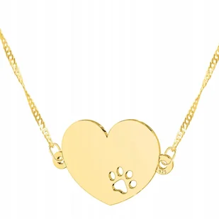 Złoty Naszyjnik Odcisk z Sercem Łapka Psa Kota Łapa Pies Kot Dog SREBRO 925 - Naszyjniki - miniaturka - grafika 1