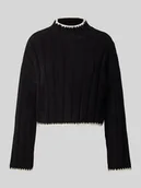 Swetry damskie - Sweter z dzianiny z prążkowaną stójką model ‘CHICK’ - miniaturka - grafika 1