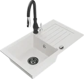 Zlewozmywaki z baterią - Mexen Pablo zlewozmywak granitowy 1-komorowy z ociekaczem i baterią kuchenną Savita, biały - 6510-20-672601-70 - miniaturka - grafika 1