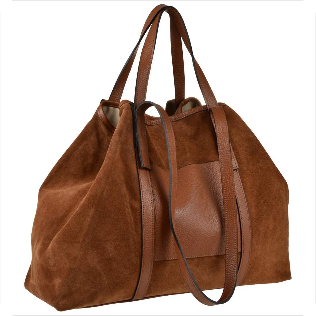 Vera Pelle Torba skóra zamszowa naturalna brąz camel na ramię i do ręki