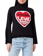 Swetry damskie - Love Moschino Damski sweter z długim rękawem Raglan Sleeved with Love Storm Heart Jacquard Intarsia Pullover Sweater, czarny, 44 - miniaturka - grafika 1