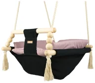 Leżaczki i huśtawki - Leżaczek bujak bujaczek hamak hamaczek huśtawka kołyska z kołderką (czarny, pudrowy róż) - miniaturka - grafika 1