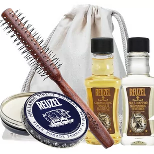 Zestaw do stylizacji włosów - Reuzel fiber Pomade, grooming tonic i szampon oraz roller do włosów ZEW - Zestawy kosmetyków męskich - miniaturka - grafika 1
