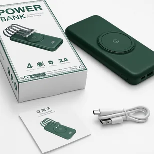 POWERBANK 10000 mAh INDUKCYJNY Szybkie Ładowanie Wbudowane Kable CZIP STERUJĄCY - Powerbanki - miniaturka - grafika 1