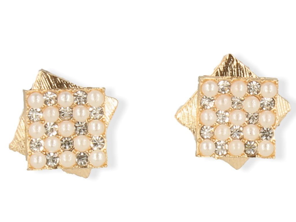 Klipsy do uszu złote kwadraty z perłami