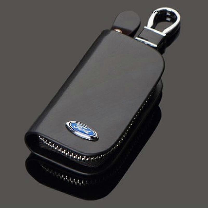Skórzany Ford Keyfob Keychain Keychain Case Portfel Torba Na pilota Obudowa Pokrowiec Na monety Uchwyt na zamek błyskawiczny Torba Ford Czarny