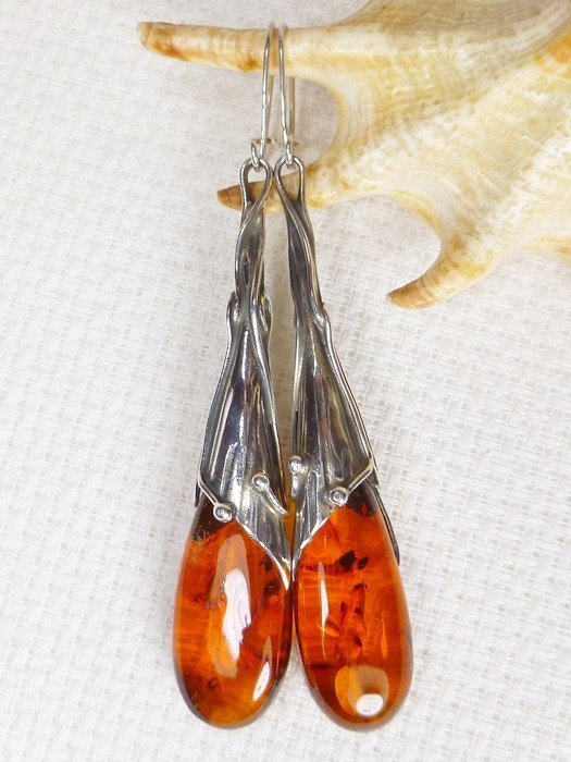 Kolczyki srebrne z bursztynem, handmade 210-74