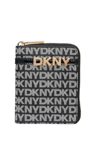 DKNY Women's Avril Small Zip Around Wallet Billfold, Black and Black Logo, Czarne i czarne logo, S