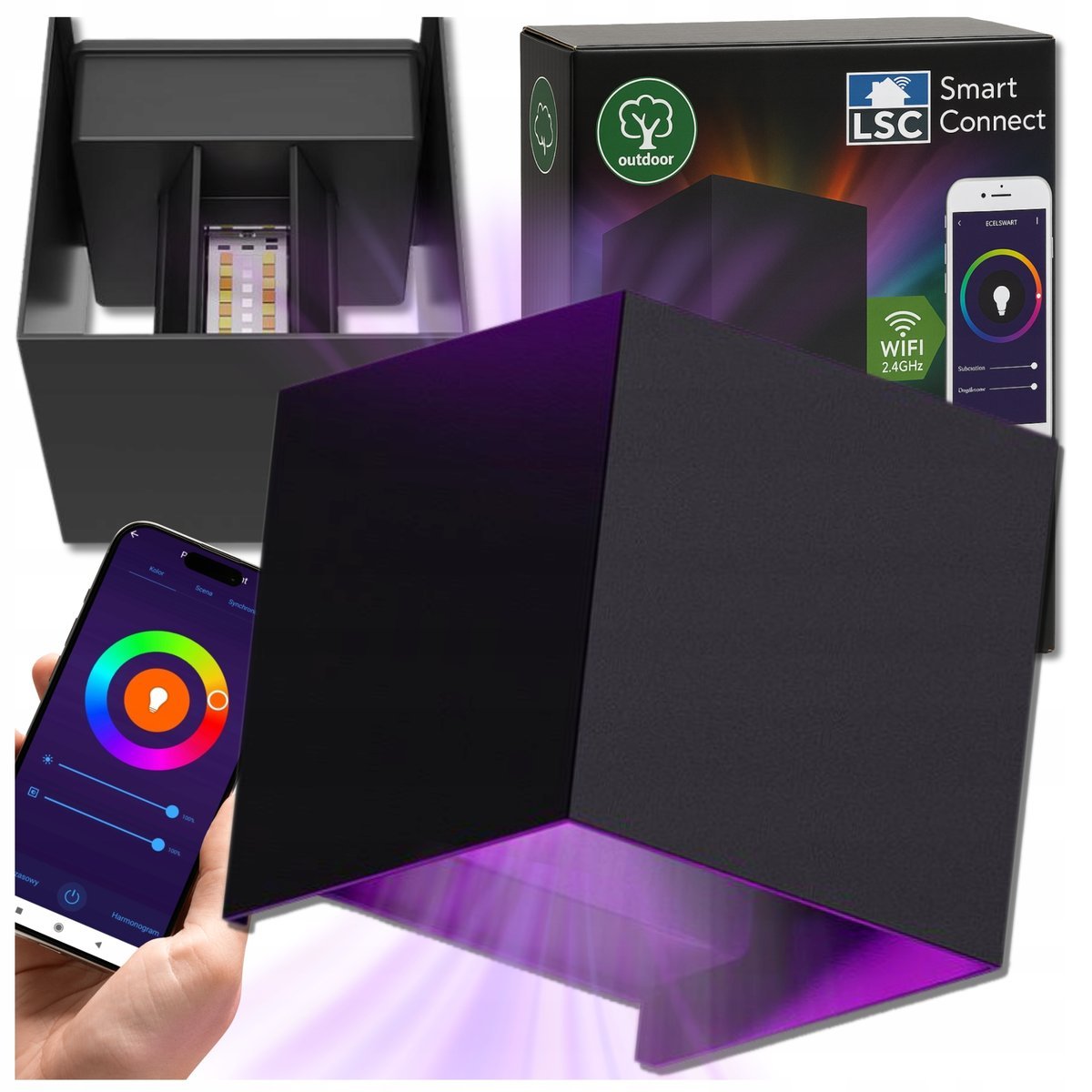 Kinkiet Zewnętrzny LED Lampa Elewacyjna Ogrodowa Ścienna IP54 RGB WiFi