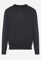 Swetry męskie - Granatowy Bawełniany Sweter o Klasycznym Kroju z Dekoltem w Serek Amivorra - miniaturka - grafika 1