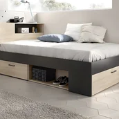 Meble do sypialni - Łóżko z zagłówkiem ze skrzynią i i szufladami - 120 x 190 cm - Naturalny i antracytowy - LEANDRE - miniaturka - grafika 1