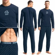 Piżamy damskie - Piżama Męska HENDERSON Luźny Krój Styl i Wygoda 100% BAWEŁNA granatowa - M - miniaturka - grafika 1