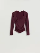 Bluzki damskie - Reserved - Drapowana bluzka - ciemnofioletowy - miniaturka - grafika 1