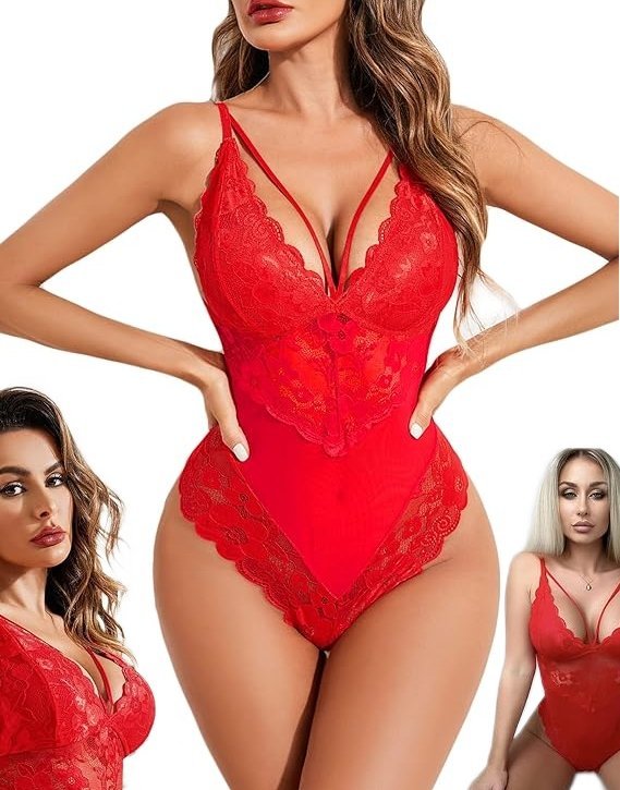 Body Bielizna Damska Strój Seksowna Koronkowa Czerwone Dla Kobiet Xl