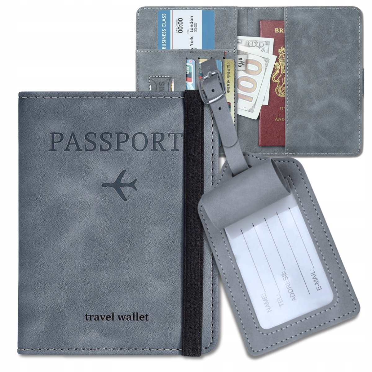 Podróżne etui na dokumenty paszport z zawieszką portfel eko skóra zestaw