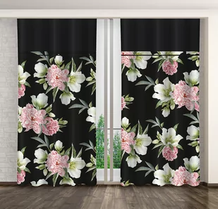 Zasłona Gotowa Na Żabki, 160X250, Czarna W Kwiaty, Zml-008 - Zasłony - miniaturka - grafika 1