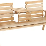 Meble ogrodowe - Ławka Ogrodowa dla 2-3 Osób, Drewniana Ławka z Listwami na Taras z Podłokietnikami i Oparciem, Wysuwany Stolik Centralny (Naturalny) - miniaturka - grafika 1