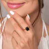 Pierścionki - Pierścionek "Royal Black Treasure" z czarną cyrkonią- srebro 925 pozłacane - miniaturka - grafika 1