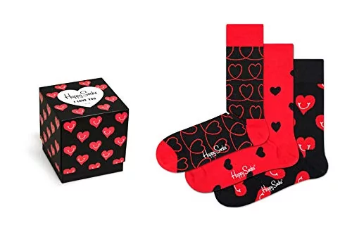 Happy Socks 3-Pack I Love You Gift Set, Skarpety dla kobiet i mężczyzn, Czarny-Biały (36-40)