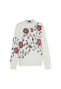 faina Damski sweter z cekinami, kwiat, okrągły dekolt, sweter, sweter wełniany biały, rozmiar M/L, biały (wollweiss), M - Swetry damskie - miniaturka - grafika 1