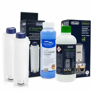 Zestaw Do Delonghi, Filtr DLSC002 2 szt, EcoDecalk 5513291781 500ml, Aqualogis Latteo 250ml - Akcesoria i części do ekspresów do kawy - miniaturka - grafika 1