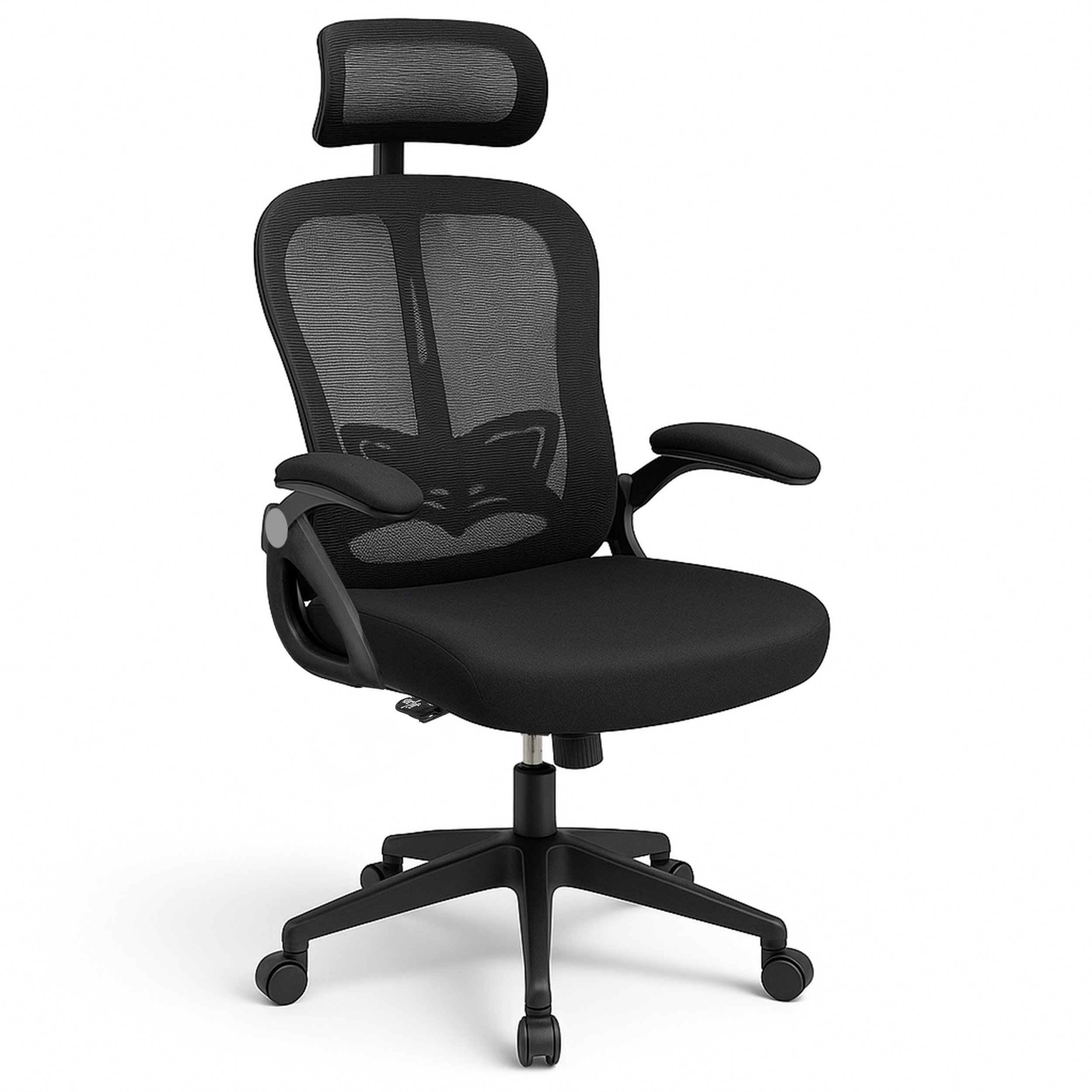 Kontrasto Fotel obrotowy czarny siatka krzesło ergonomiczny z zagłówkiem