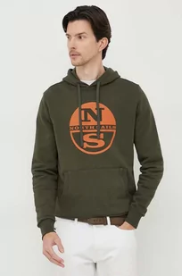 North Sails bluza bawełniana męska kolor zielony z kapturem z nadrukiem - Bluzy męskie - miniaturka - grafika 1