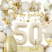 Balony i akcesoria - BALONY GIRLANDA BALONOWA 50 ZŁOTA BEŻOWA DEKORACJE URODZINY ŚCIANKA ŁUK - miniaturka - grafika 1