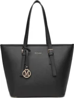 Torebki damskie - Torebka damska Shopper z dużym uchwytem ze sztucznej skóry, czarna - miniaturka - grafika 1