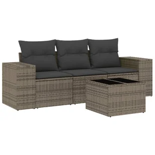 vidaXL 4-częściowa sofa ogrodowa z poduszkami z szarego polirattanu - Sofy ogrodowe - miniaturka - grafika 1