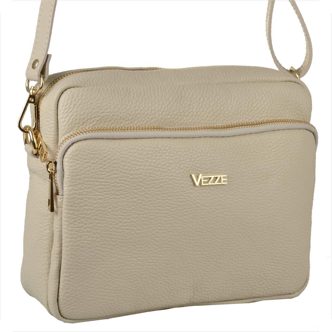 Modna skórzana torebka listonoszka jasny beż złote okucia VEZZE