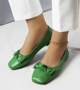 Zielone balerinki z kokardką Tabitha-36 - Mokasyny damskie - miniaturka - grafika 1