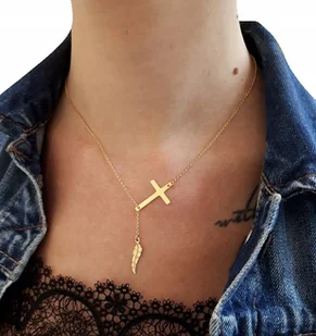 Naszyjnik krzyżyk piórko SREBRO 925 PUDEŁKO GRAWER - Naszyjniki - miniaturka - grafika 1