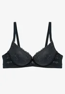 Biustonosze - Ciemnozielony Koronkowy Biustonosz Push-Up Regulowanych Ramiączkach Yloena - miniaturka - grafika 1